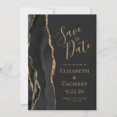 Elegant Black Gold Agate Save the Date Kaart (Voorkant)