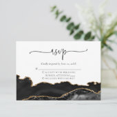 Elégant Black Gold Agate Wedding Carte RSVP (Debout devant)