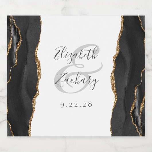 Elegant Black Gold Agate Wedding Likeurfles Etiket (Enkel label)