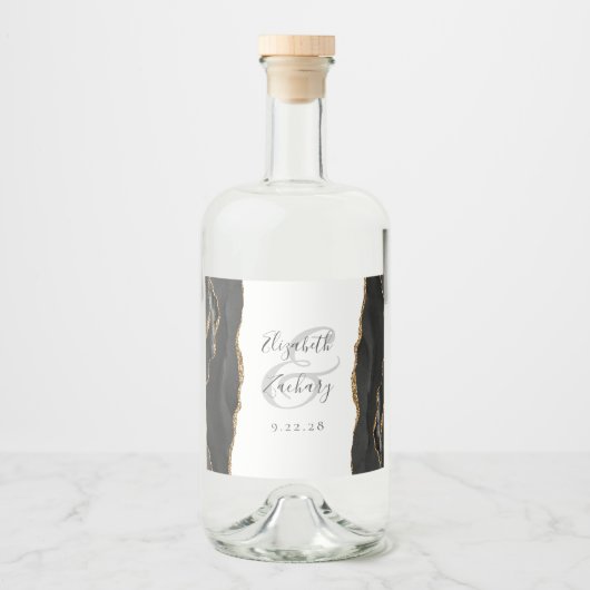 Elegant Black Gold Agate Wedding Likeurfles Etiket (Voorkant)