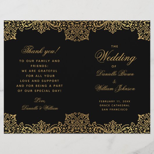 Élégant Black Gold Antique Programme de mariage pl (Devant)