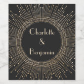 Elegant Black Gold  Art Deco Weddenschap Aangepast Wijn Etiket (Enkel label)