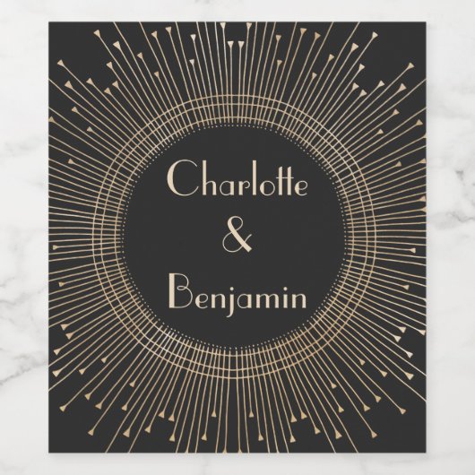 Elegant Black Gold  Art Deco Weddenschap Aangepast Wijn Etiket (Enkel label)