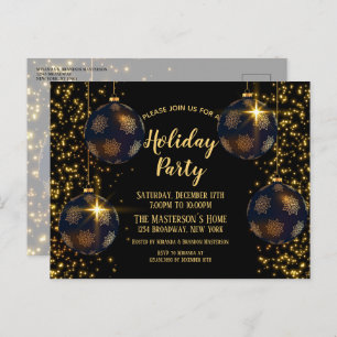 Élégant Black Gold Baubles Noël Invitation