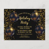 Élégant Black Gold Baubles Noël Invitation (Devant)
