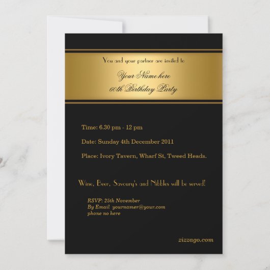 Elegant Black Gold Birthday Party Mannen 60th Kaart (Achterkant)