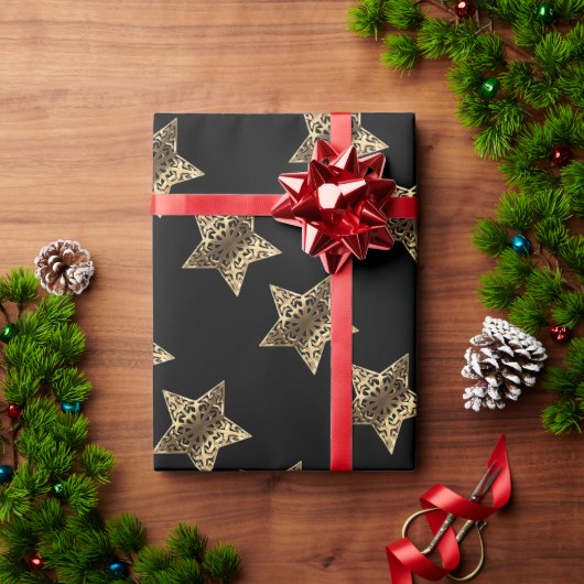 Elegant Black Gold-bliksemflits met kerststaren Cadeaupapier (Feestdagen Geschenken)