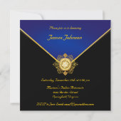 Elegant Black Gold Blue Monogram Uitnodiging 2 (Achterkant)
