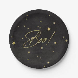 Elegant Black/Gold Boo! Halloween Party Papieren Bordje