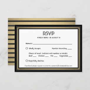 Elegant Black & Gold Border en maaltijdopties RSVP Kaartje