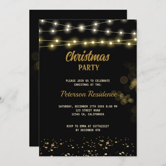 Elegant Black Gold Bow kerstfeest Kaart (Voorkant / Achterkant)