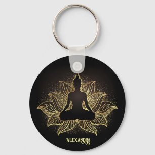 Elegant Black Gold Buddha Meditation Lotus Flower Sleutelhanger