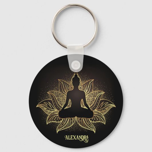 Elegant Black Gold Buddha Meditation Lotus Flower Sleutelhanger (Voorkant)
