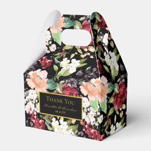 Elegant Black Gold Burgundy Blush Floral Pattern Bedankdoosjes (Voorkant Zijde)