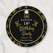 Elegant Black Gold Butterflies 18e verjaardag Bedankjes Labels (Voorkant)
