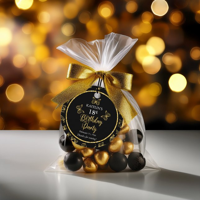 Elegant Black Gold Butterflies 18e verjaardag Bedankjes Labels