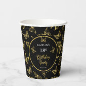 Elegant Black Gold Butterflies 18e verjaardag Papieren Bekers (Achterkant)