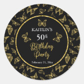 Elegant Black Gold Butterflies 50e verjaardag Ronde Sticker (Voorkant)