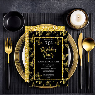 Elegant Black Gold Butterflies 70e verjaardag Kaart