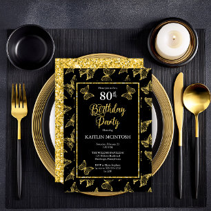 Elegant Black Gold Butterflies 80e verjaardag Kaart