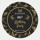 Elegant Black Gold Butterflies 80e verjaardag Ronde Sticker (Voorkant)