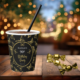 Elegant Black Gold Butterflies 90e verjaardag Papieren Bekers