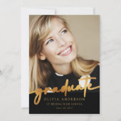 Elegant Black Gold Calligraphy Afstuderen Aankondiging (Voorkant)