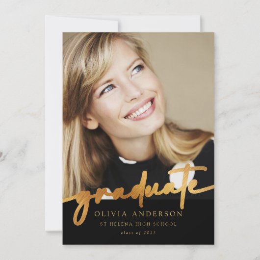 Elegant Black Gold Calligraphy Afstuderen Aankondiging (Voorkant)