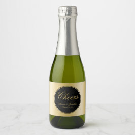 Elegant Black Gold Calligraphy Cheers Wedding Sparkling Wijnetiket