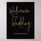 Elegant Black Gold Calligraphy Welcome Wedding Folie Afdrukken (Voorkant)