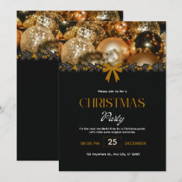 Elegant Black Gold Christmas Invitation Kaart