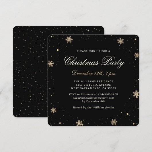 Elegant Black Gold Christmas Party Kaart (Voorkant / Achterkant)