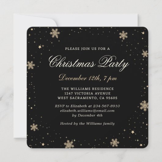 Elegant Black Gold Christmas Party Kaart (Voorkant)