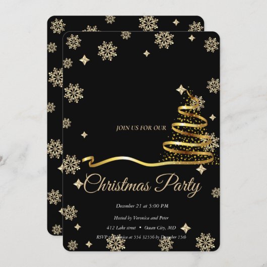 Elegant Black -Gold Christmas Tree Kaart (Voorkant / Achterkant)