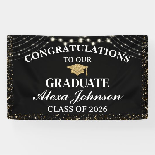 Elegant Black & Gold Class Of 2026 Graduation Spandoek (Horizontaal)
