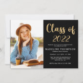 Elegant Black Gold Class of Photo Afstuderen Kaart (Voorkant)
