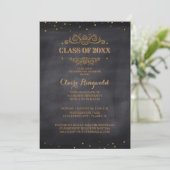 Elegant Black Gold Classy Graduparty Kaart (Staand voorkant)