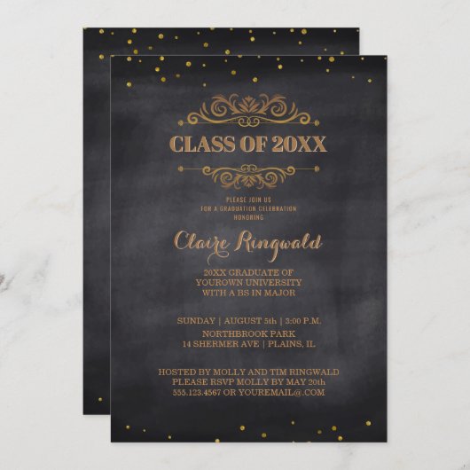 Elegant Black Gold Classy Graduparty Kaart (Voorkant / Achterkant)