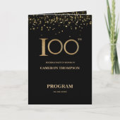 Elegant Black Gold confetti Custom 100th birthday Programma (Voorkant)