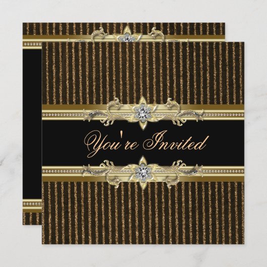 Elégant Black Gold Cravate Black Invitations (Devant / Derrière)