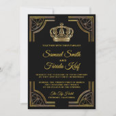 Elegant Black Gold  Crown Wedding Invitation Kaart (Voorkant)