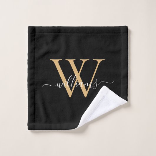 Elegant Black Gold Custom Monogram Script Name (Gant de toilette)