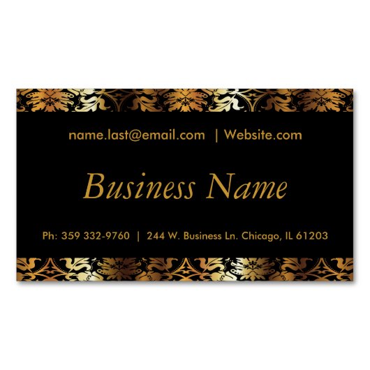 Elegant Black & Gold Damask Magnetisch Visitekaartje (Voorkant)