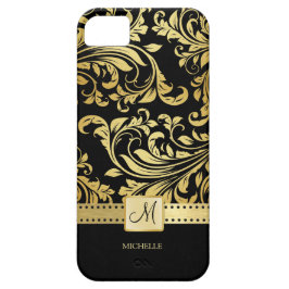 Elegant Black & Gold Damask met monogram iPhone 11 Hoesje