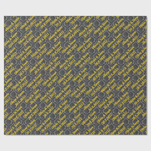 Elegant Black Gold Damask persoonlijke bruiloft Wr Cadeaupapier (Vlak)
