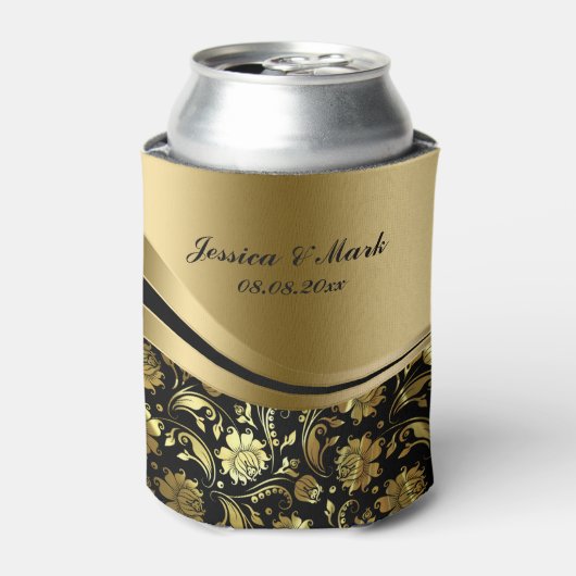 Elegant Black & Gold Damkers Decorative Stripes Blikjeskoeler (Blikje Voorkant)