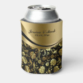 Elegant Black & Gold Damkers Decorative Stripes Blikjeskoeler (Blikje Achterkant)