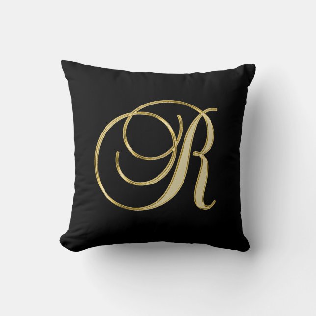 Elegant Black Gold Design Monogram Letter 'R' Kussen (Voorkant)