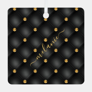 Elegant Black Gold Diamond Tufed Custom Jouw naam Metalen Ornament