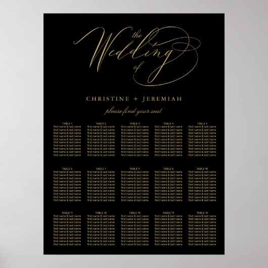 Elegant Black Gold Elegant Script Weddenschap Poster (Voorkant)